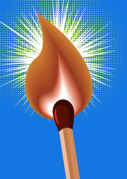 Nokta arka planda parlayan ateş ile maç. Pop art comic stili - vektör çizim.