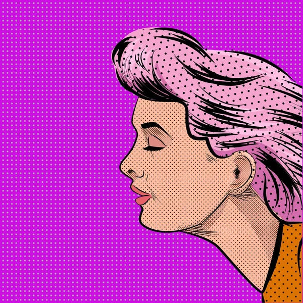 Pop Art kadın profili vektör çizim — Stok Vektör