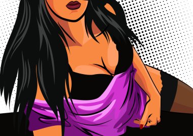 Siyah iç çamaşırı seksi kız Lying - vektör çizim