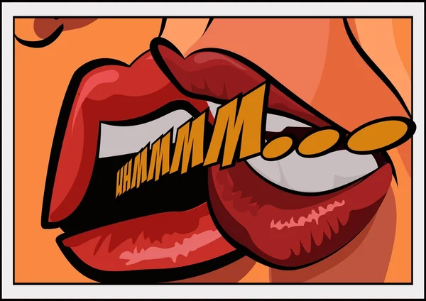 Close up of pair women mouths kissing. Pop art comic style. Vector illustration — Stock Vector