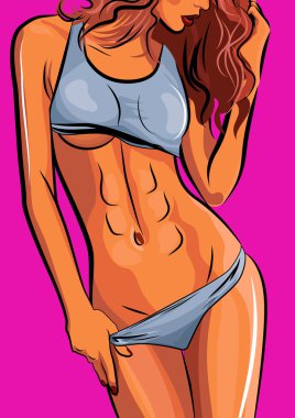 Güzel genç kız modeli tasarımı için. Fitness seksi vücut. Vektör çizim