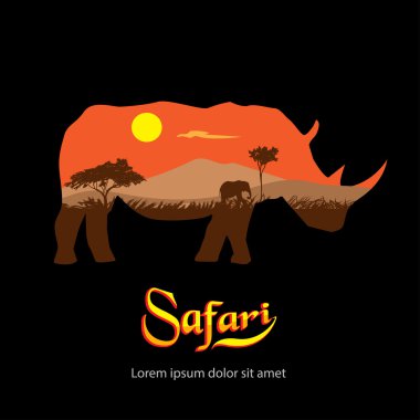 Safari. Gergedan Afrika manzara siluet.
