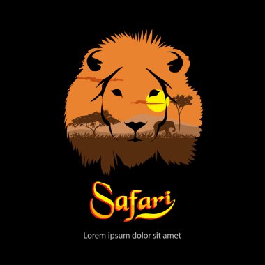 Safari. Afrika aslanı manzara siluet.