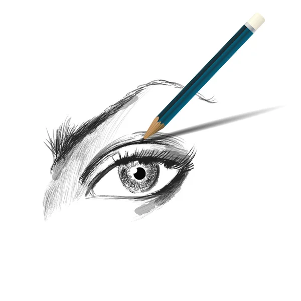 Ilustración del bosquejo vectorial. Ojo femenino. dibujo a lápiz — Vector de stock