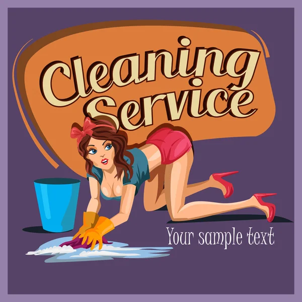 Vrouw wast de verdiepingen. Schoonmaak service. Vectorillustratie. — Stockvector