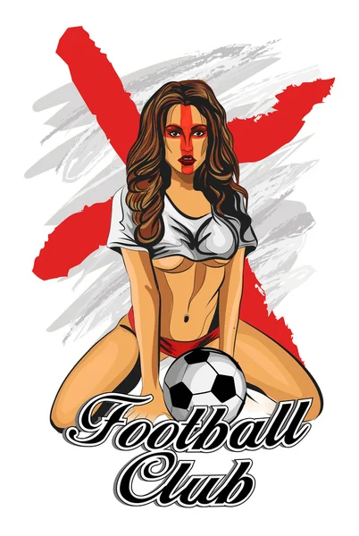 Anglie fotbalový fanoušek dívka. Vektorové ilustrace. — Stockový vektor