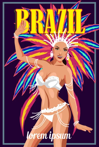 Mujer del carnaval brasileño. Bailarina de Samba. Vector — Vector de stock