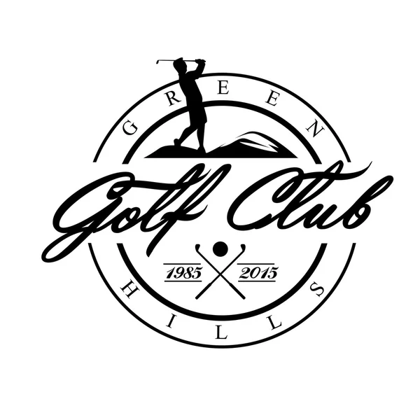 Golf. Emblem för golf med två korslagda klubbar, bollspel. Retro etikettdesign. Vykort — Stock vektor