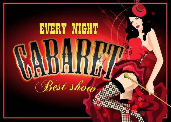 Dansatoare de cabaret într-un corset roşu. Poster vector retro — Vector de stoc