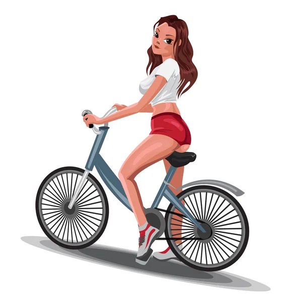 Chica bonita en bicicleta — Vector de stock