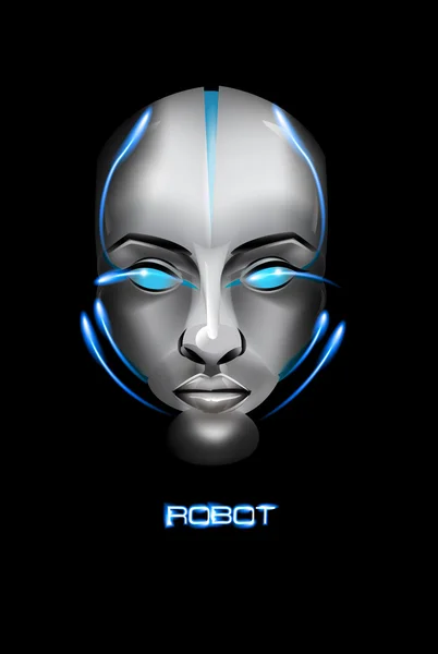 Cara chica Robot sobre fondo negro — Vector de stock