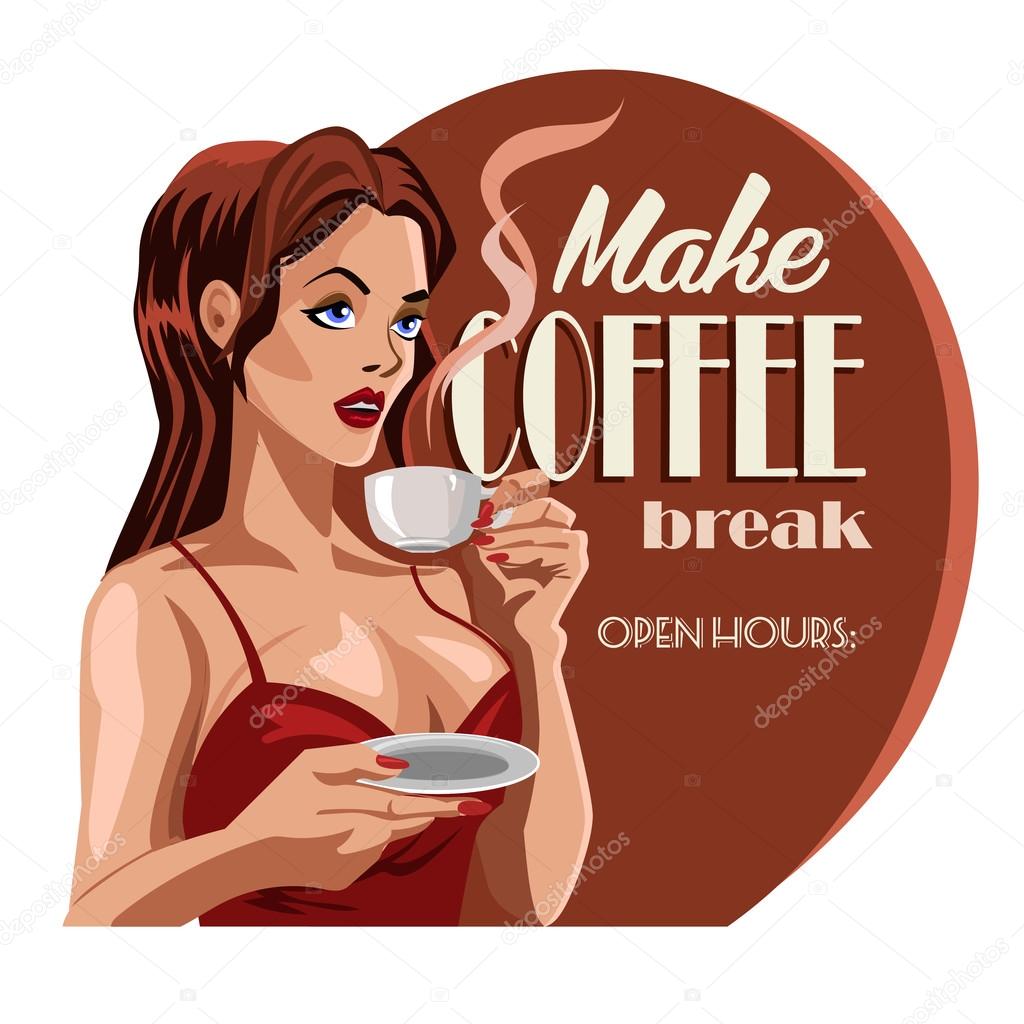 Coffee Lady - Retro cartoon poster