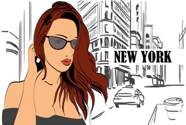 Bir kadın sokak New York city üzerinde gösterimi