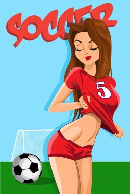 Futbol fan kız. Vektör çizim.