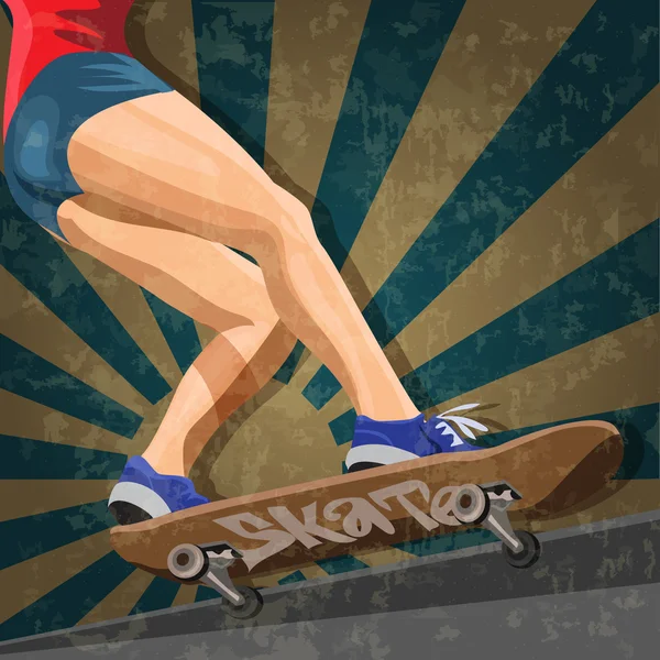 Vector van de vrouw die schaatsen op skateboard. — Stockvector