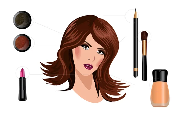 How to make a beautiful woman with makeup. — Stock Vector