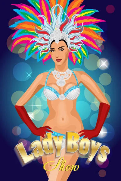 타이어 ladyboy, 카바레 댄서 밤 쇼 포스터. — 스톡 벡터