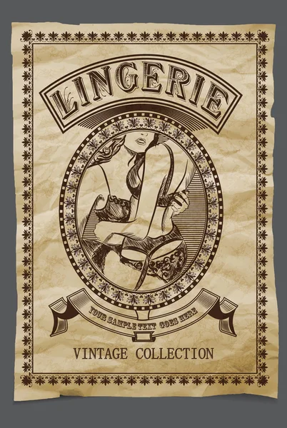 Illustration vectorielle rétro avec papier réaliste. Magasin de lingerie. Affiche ou carte — Image vectorielle