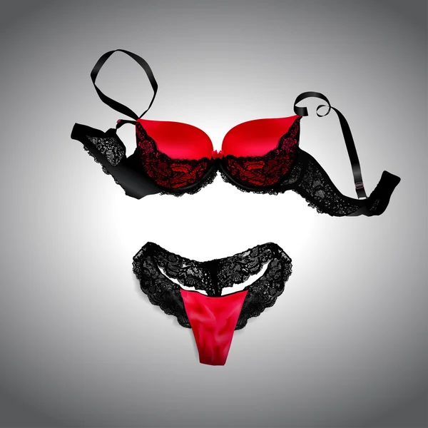 Black and red female sexy lingerie. Vector illustration — Stock Vector