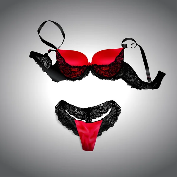 Siyah ve kırmızı kadın seksi iç çamaşırı. Vektör çizim — Stok Vektör