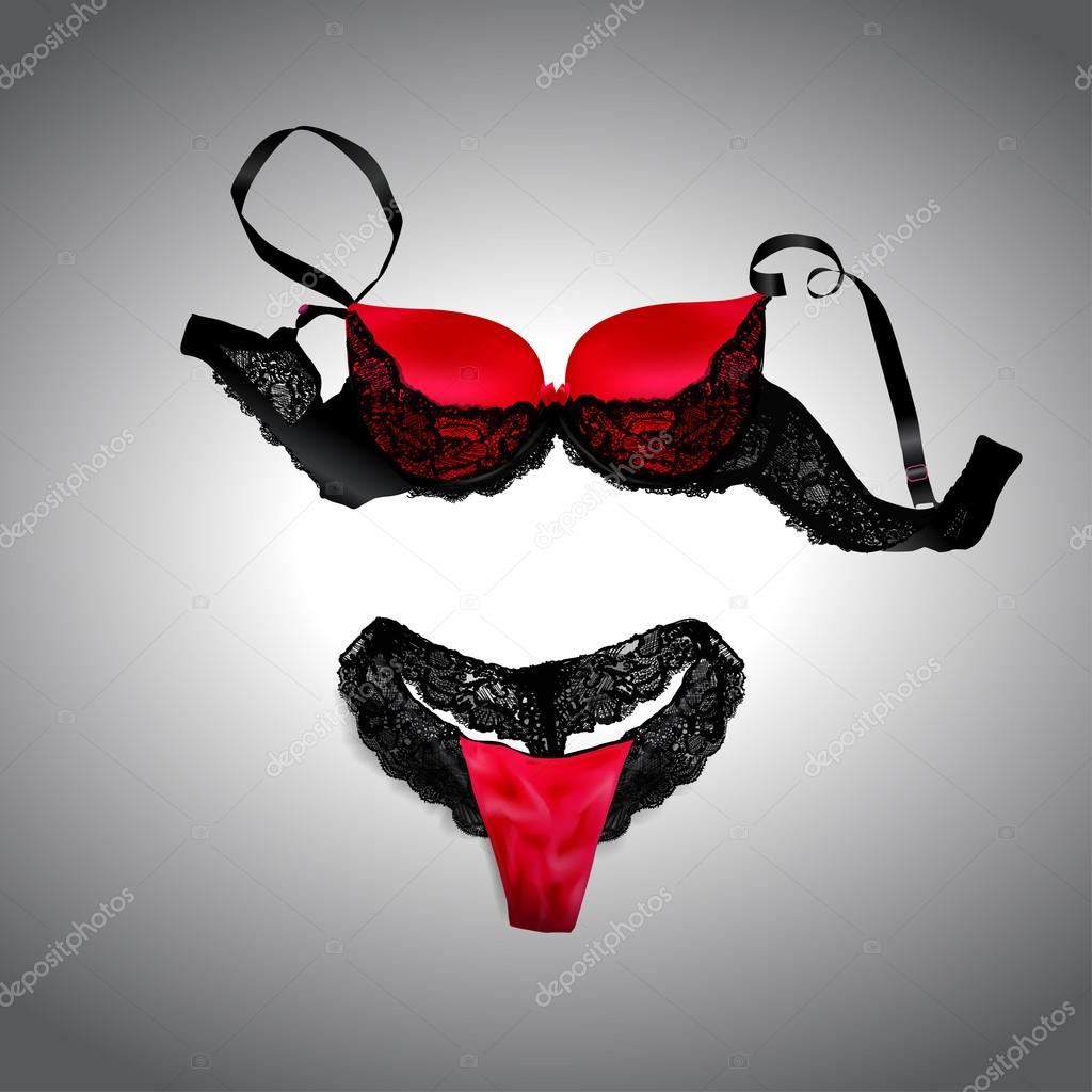 Black and red female sexy lingerie. Vector illustration