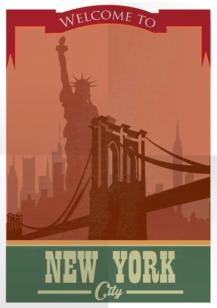Travel to New York Poster.Vintage  advertisement poster. — Stock Vector