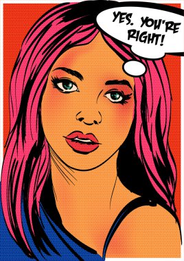 Pop art kadın. Vektör çizim.
