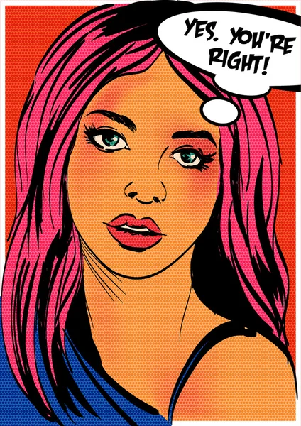 Pop art kadın. Vektör çizim.