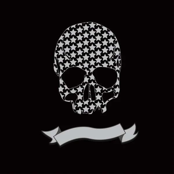 Vector Black and White  Ribbon Skull  Illustration — Stock Vector