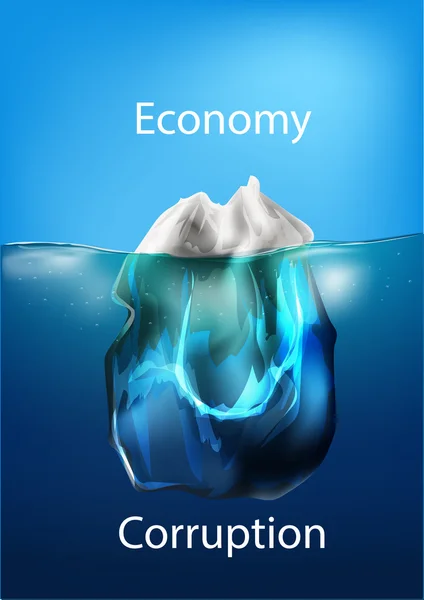 Iceberg en el océano, concepto de comparación, economía y corrupción. Ilustración vectorial — Vector de stock