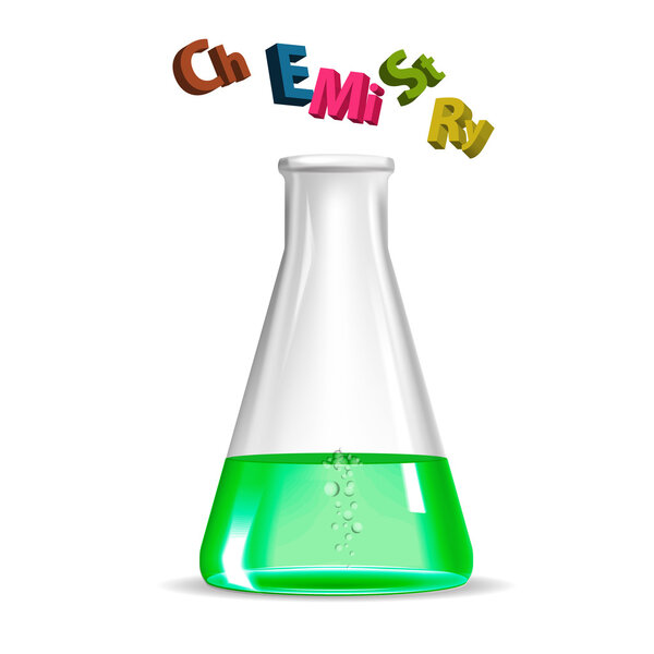 Chemistry. Glass flask with a chemical liquid. Vector illustration