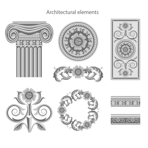 Conjunto de elementos arquitectónicos clásicos. Ilustración vectorial — Vector de stock