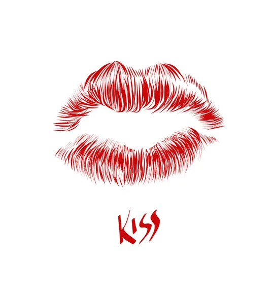 Rouge à lèvres baiser dessin à la main — Image vectorielle