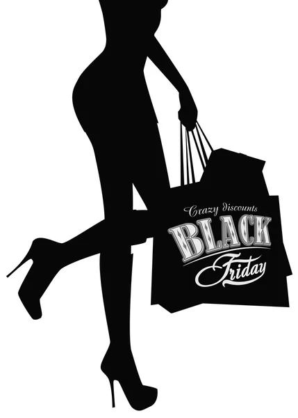 Elegant shopping woman Black Friday advertising background. Vector illustration — Stock Vector