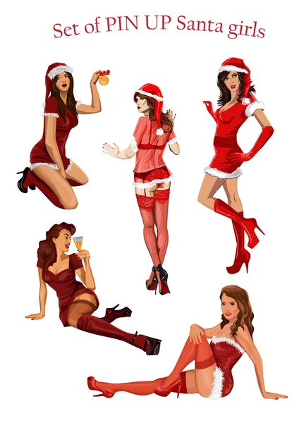 Set de navidad pin up stile girls-vector — Vector de stock