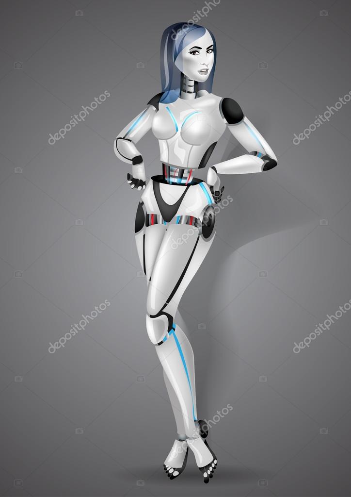 美しい少女ロボットが灰色の背景でのアンドロイド。ベクトル図