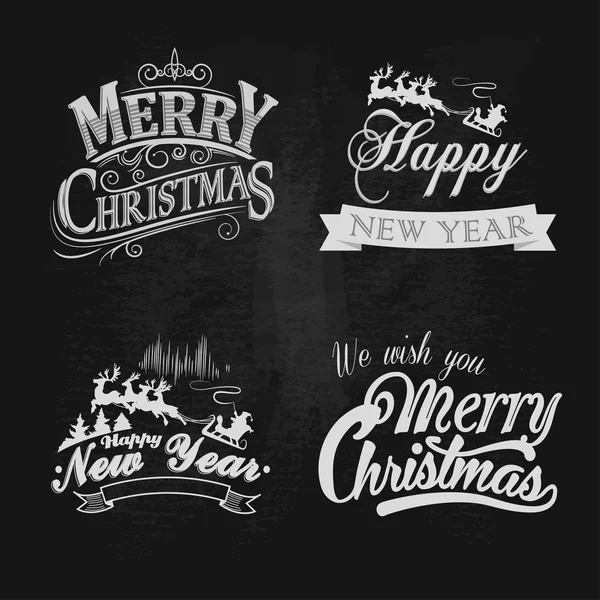 Christmas and New Year vintage chalk text labels on a blackboard. Vector illustration — Stock Vector