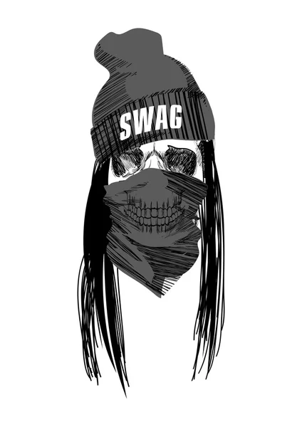 Swag hip-hop scull sobre fondo blanco aislado. Ilustración vectorial — Archivo Imágenes Vectoriales