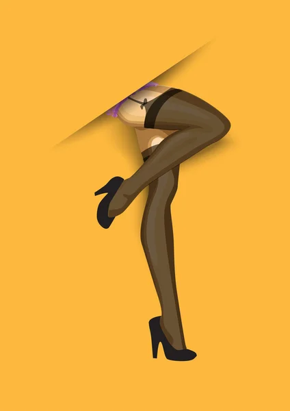 Kvinnan ben i Strumpor på gul bakgrund. Vektor — Stock vektor
