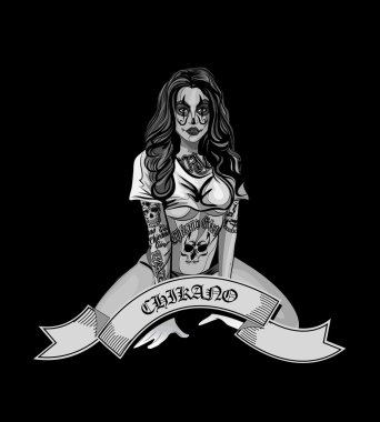 Vektör Illustration güzel bir kadın. Chicano dövme stil