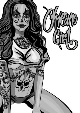 Vector illustration of a beautiful woman.Chicano tatoo style clipart