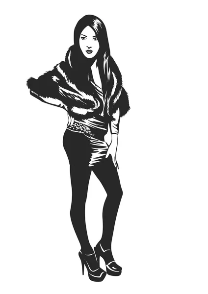 Retrato en blanco y negro de mujer. Ilustración vectorial — Archivo Imágenes Vectoriales