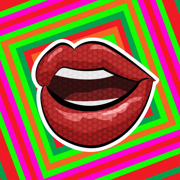 Pop art stijl. Lippen op abstracte achtergrond. Vectorillustratie — Stockvector