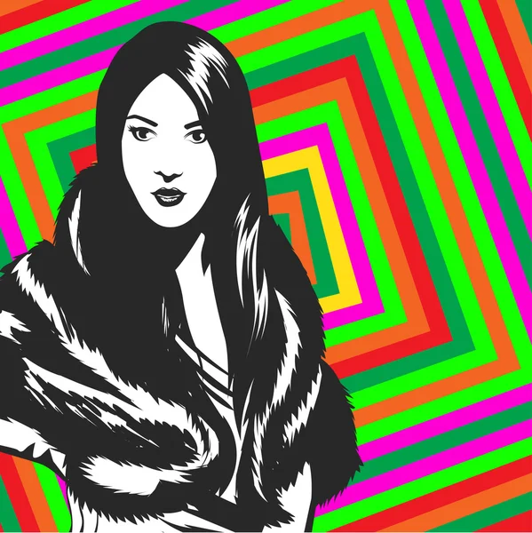 Vector svarta silhuetter av vacker kvinna på abstrakt bakgrund — Stock vektor