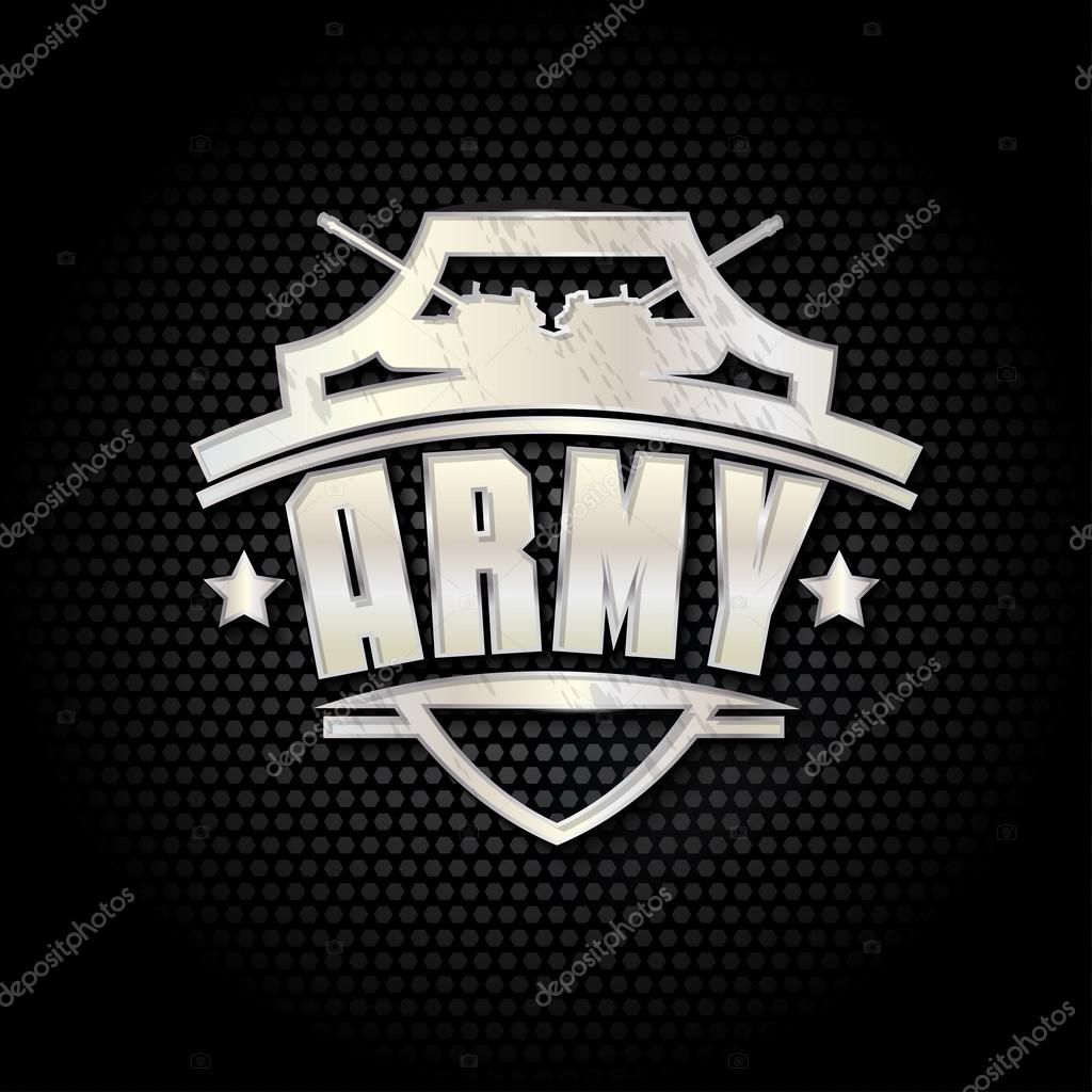 Army metal sign on a black background