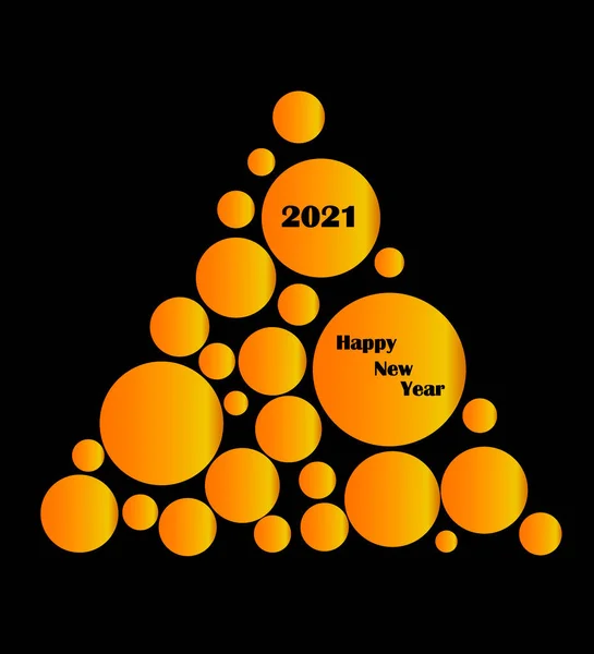 2021 Happy New Year vector background with golden circles on the black background. Winter holiday greeting card design template. Christmas and New Year posters and banners.