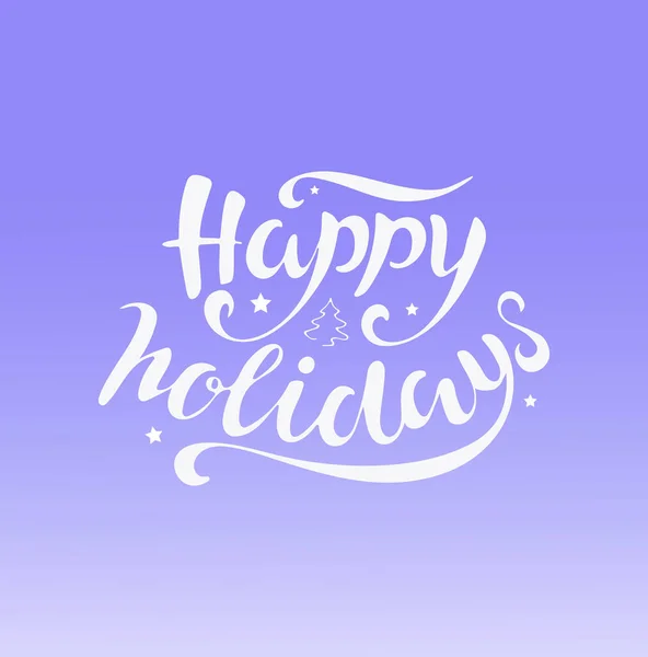 Felices Fiestas Blanco Letra Mano Fondo Azul Con Árbol Navidad —  Fotos de Stock