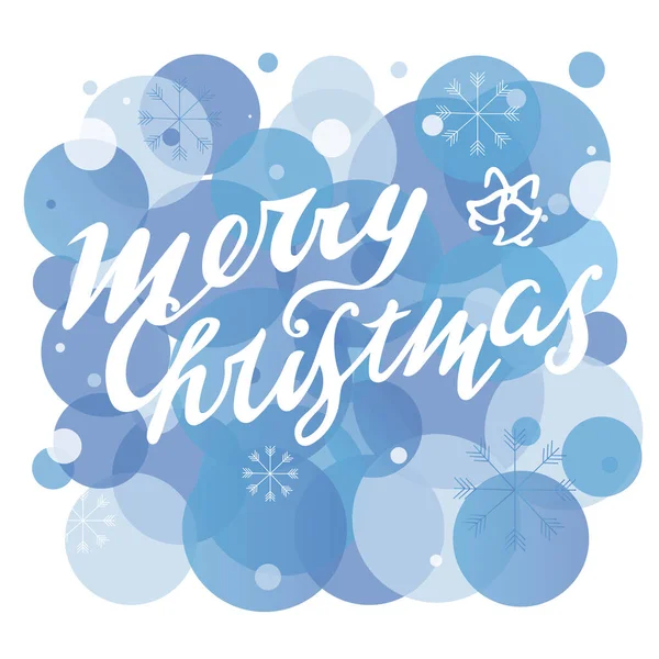 Feliz Navidad Blanco Congelado Letras Mano Fondo Azul Con Círculos —  Fotos de Stock