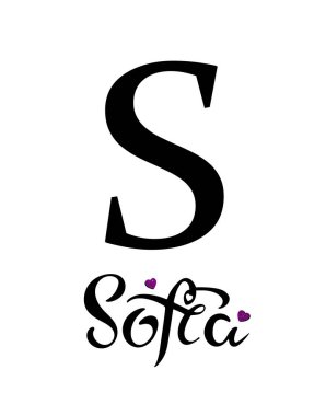 Sofya bebek ismi, el yazısı, dijital el yazısı kadın adı, duvar süsü, kartpostal, kızlar için havalı isimler, mor kalpler.