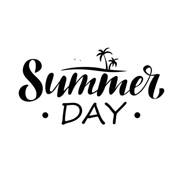 Summer Day Digital Handwriting Lettering Black Letters Palms Waves White — Stockvector